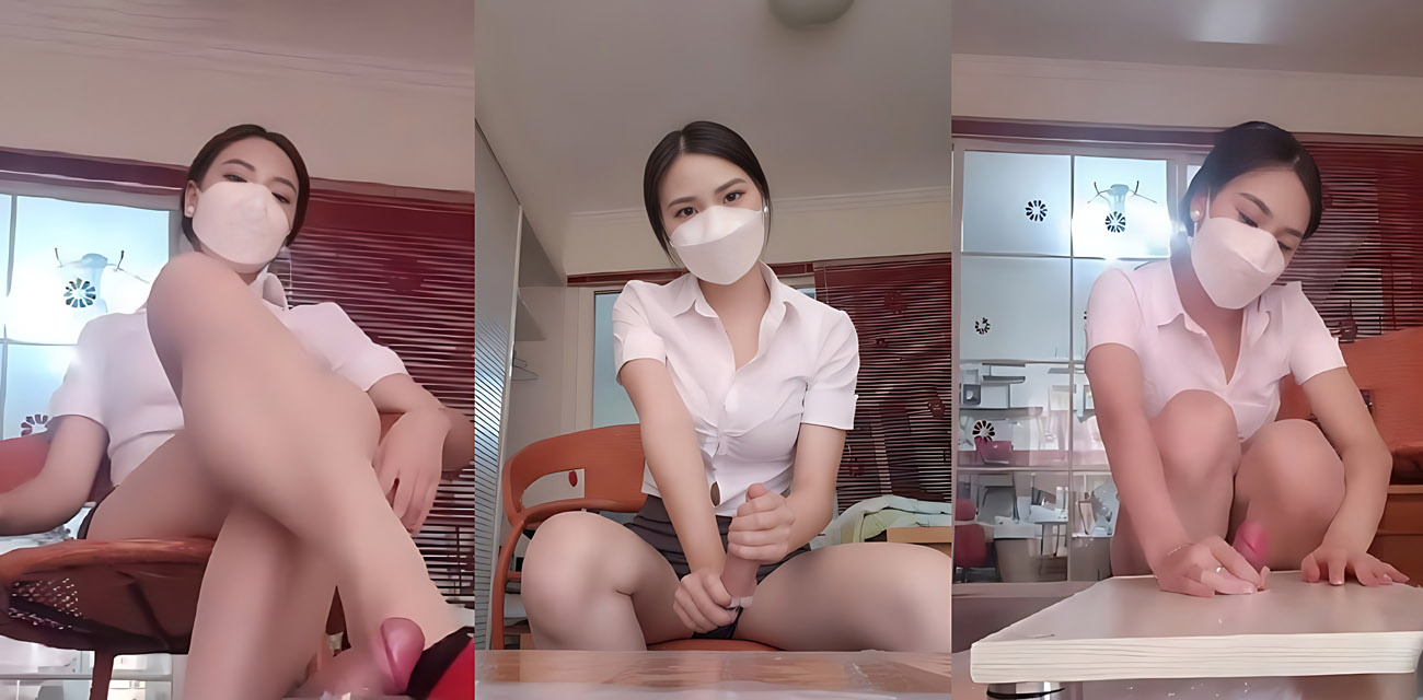 高跟肉丝女王【长沙朵朵】足交榨精私拍，OL职业气质凛冽高冷范十足，美脚挑逗蹂躏肉棒喷浆不停