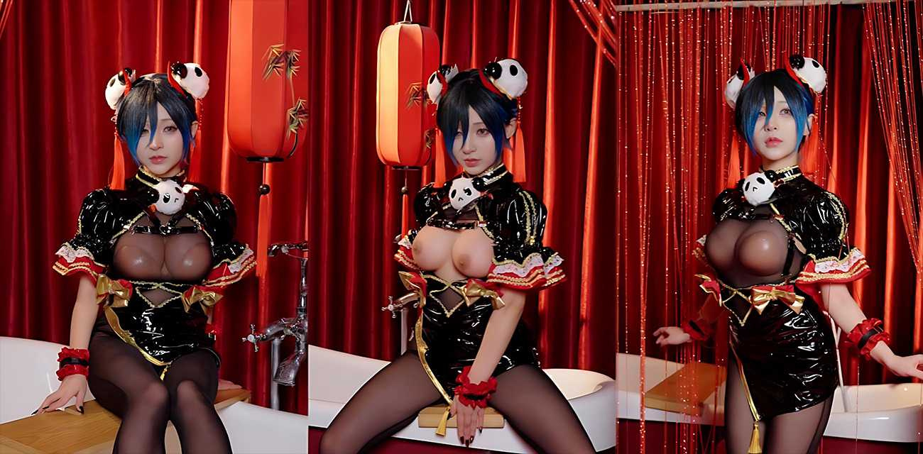 越南福利姬【yuumeilyn虞梅】cos中华熊猫娘，黑丝玉腿细腻光泽巨乳袒露乳沟深邃诱人