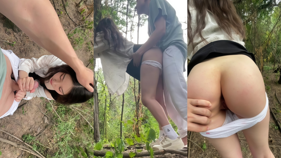 【姐弟恋露脸户外】好身材颜值反差婊驾车树林野战，被小伙颜射一次，内射一次